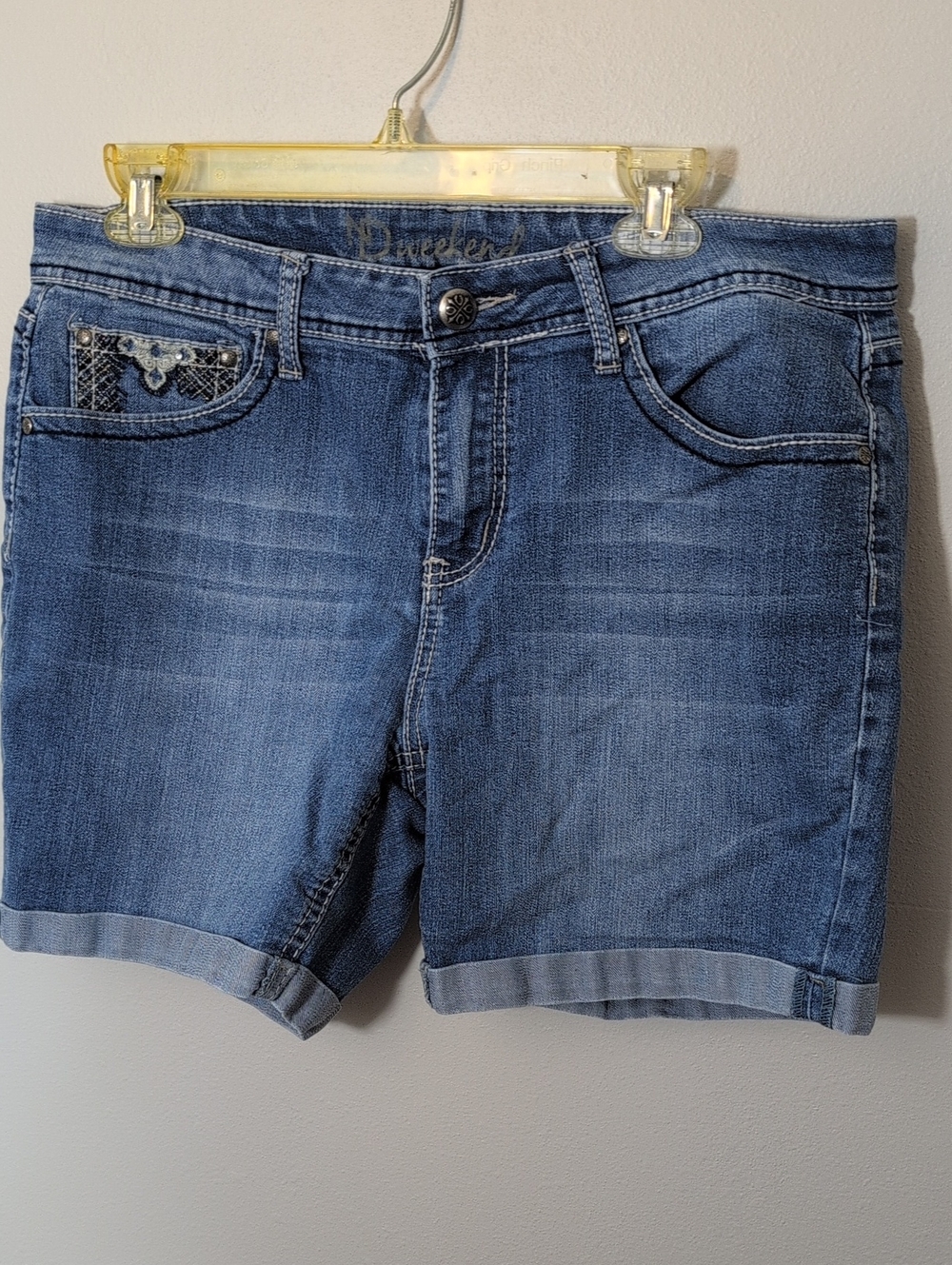 Weekend Denim Women's Medium Blue Embellished Roll-Cuff Jean Shorts